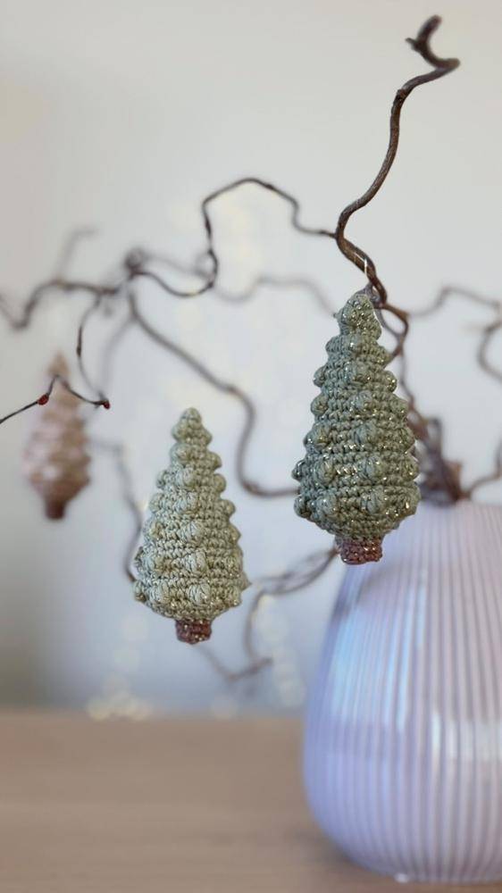 Sparkling Bobble Crochet Christmas Tree Ornaments