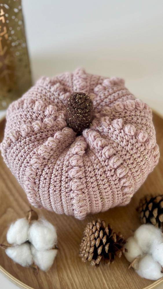 Sparkly Bobble Stitch Crochet Pumpkin Decor