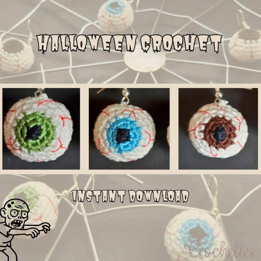 Spooky Crochet Eyeball Earrings