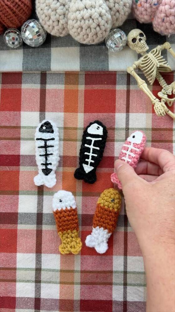 Spooky Crochet Fishbone and Candy Corn Fidget Charms