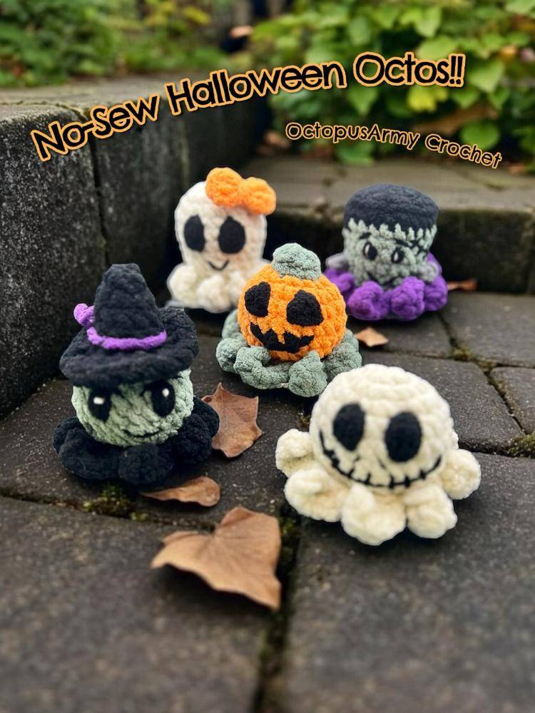 Spooky Crochet Halloween Octopus Figurines