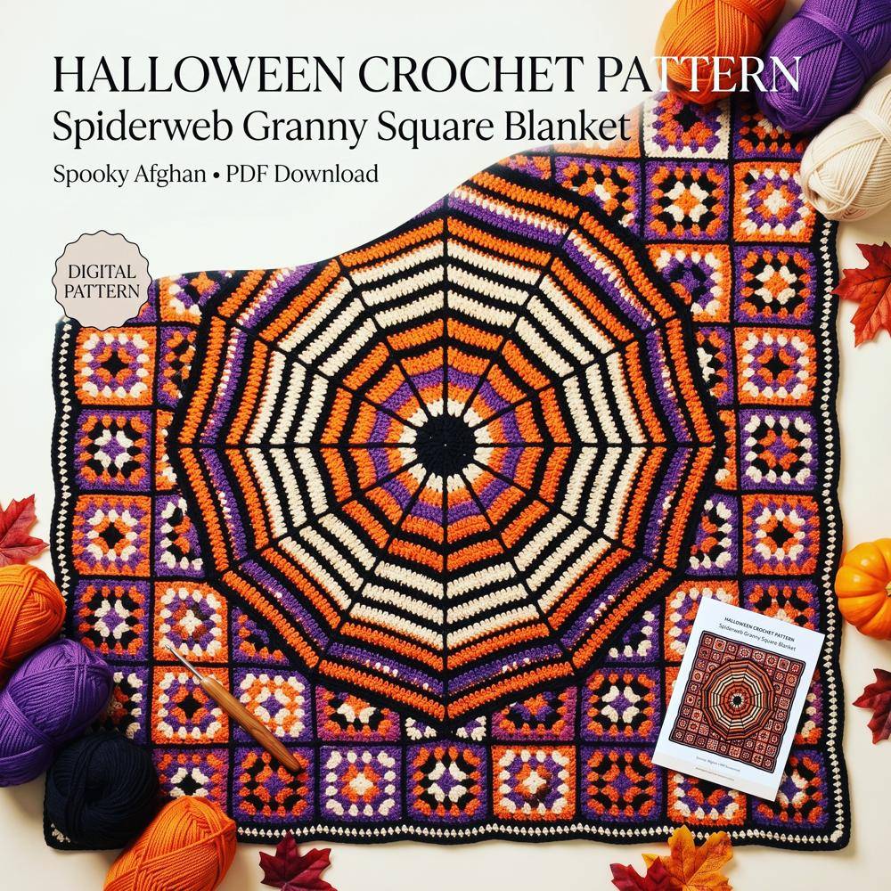 Spooky Spiderweb Granny Square Crochet Blanket