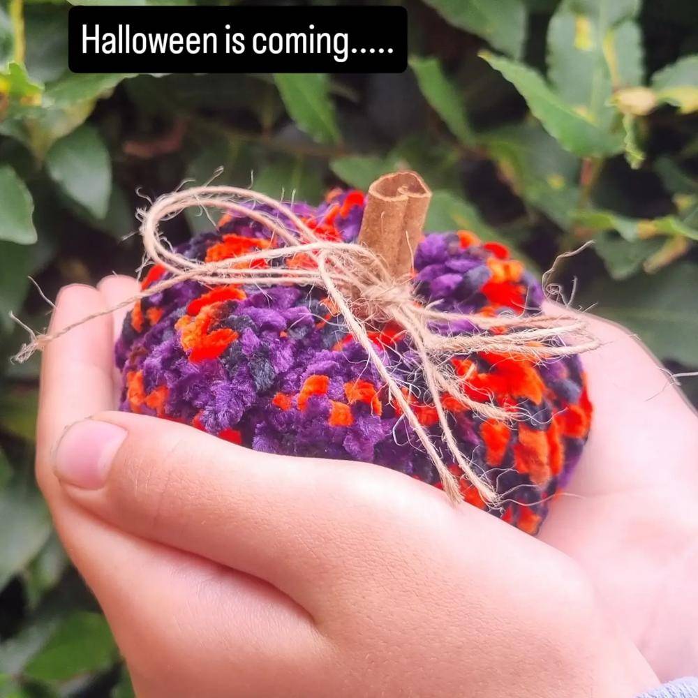 Spooky Velvet Crochet Pumpkin Decoration