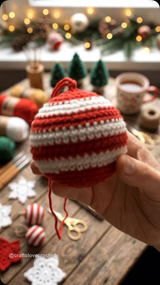 Striped Crochet Christmas Ornament Project