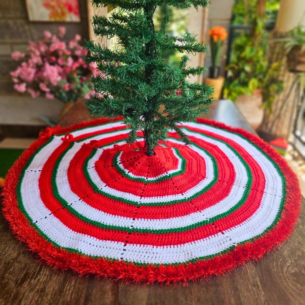 Striped Crochet Christmas Tree Skirt