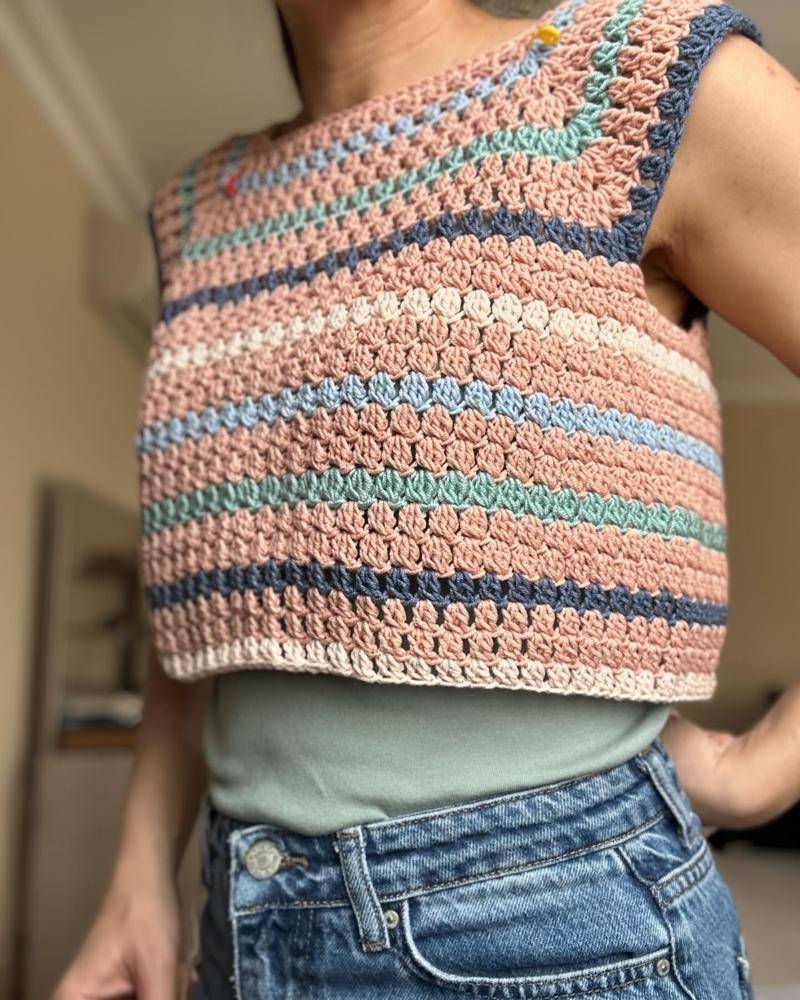 Striped Crochet Cropped Tank Top