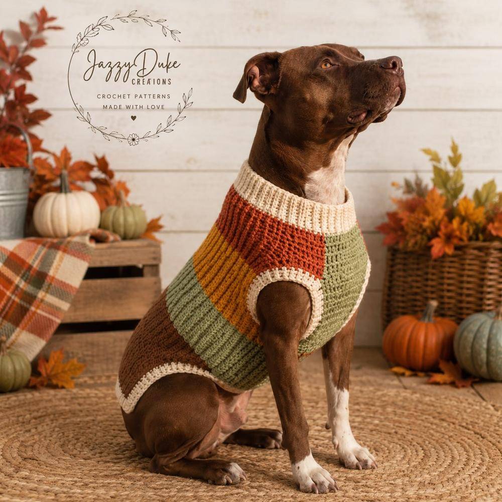 Striped Crochet Dog Sweater with Ribbed Collar