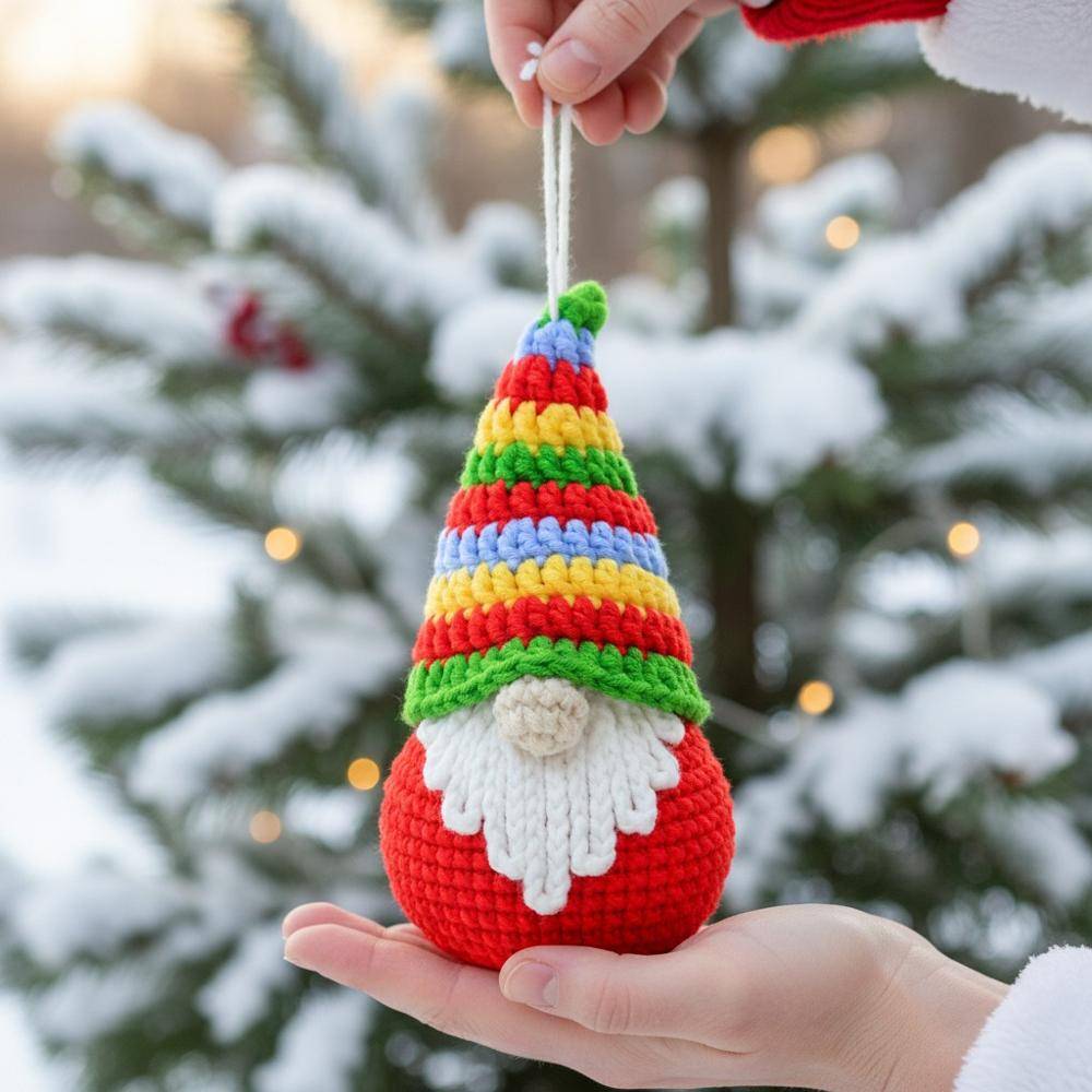 Striped Crochet Gnome Christmas Ornament