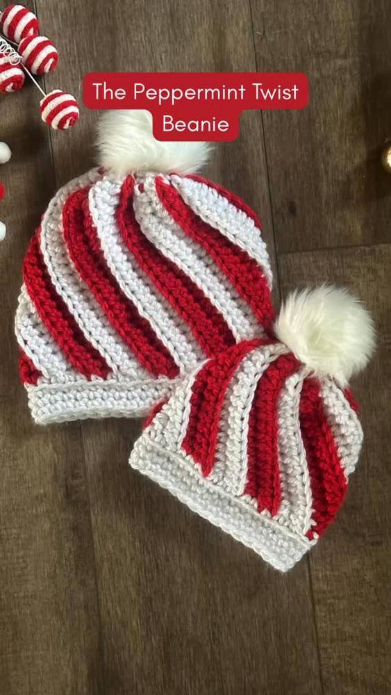 Striped Crochet Peppermint Twist Beanies