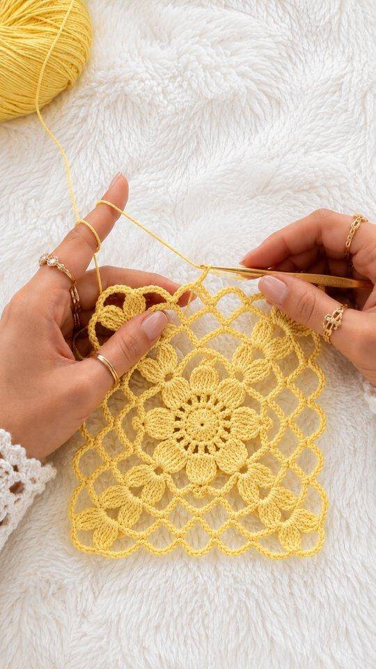Sunny Yellow Flower Crochet Motif