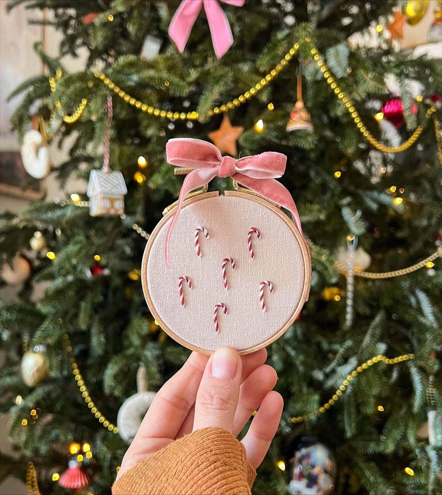 Sweet Candy Cane Chain Stitch Embroidery Ornament