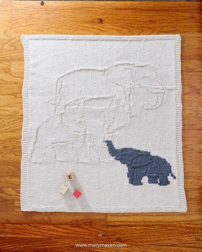 Sweet Elephant Family Knitted Baby Blanket