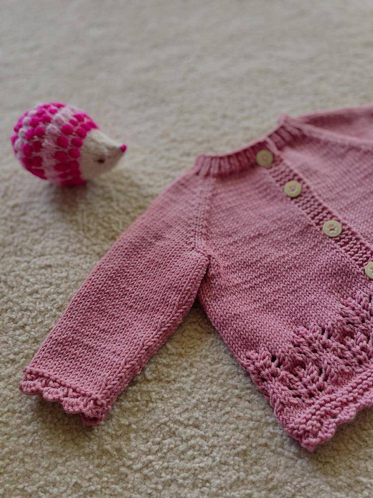 Sweet Pink Knitted Baby Cardigan with Lace Trim