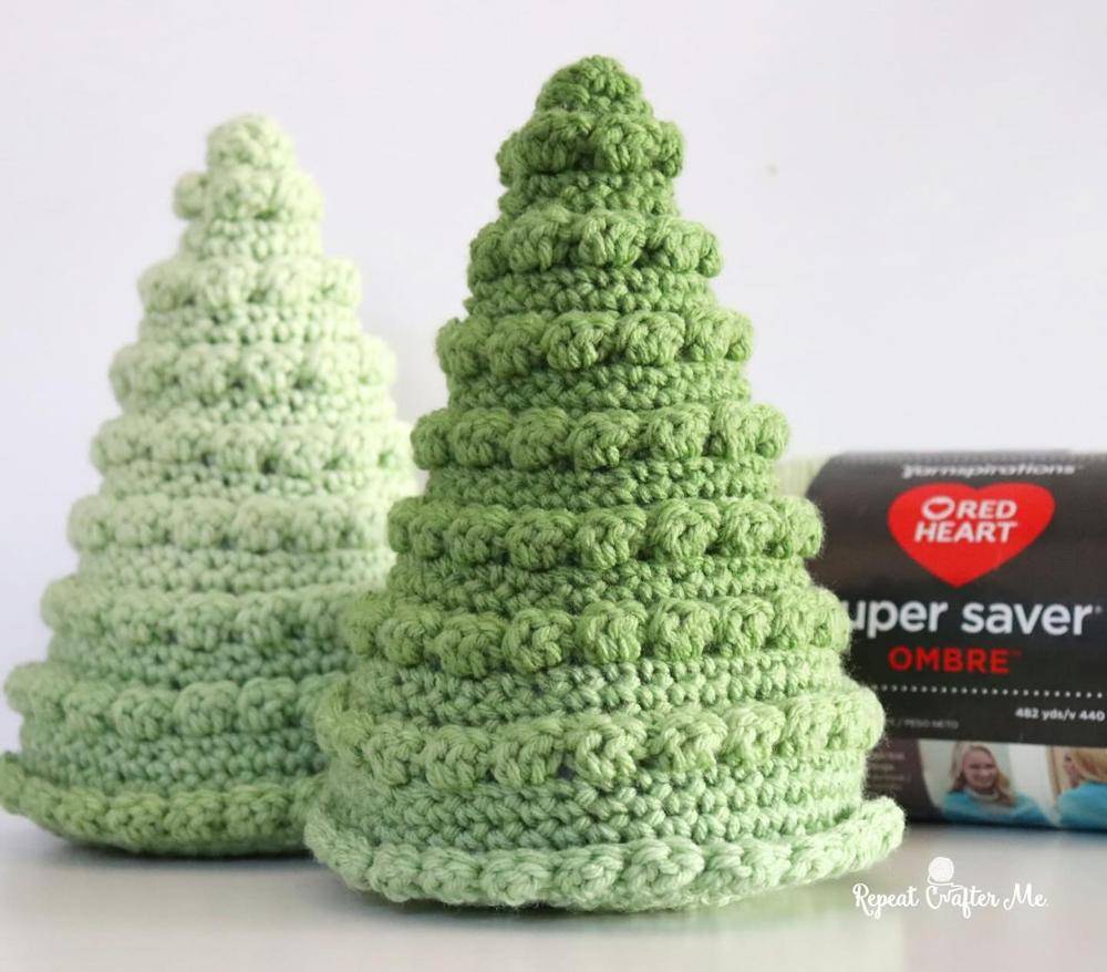 Textured Bobble Stitch Crochet Christmas Trees