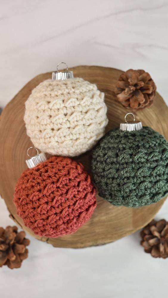 Textured Crochet Ball Christmas Ornaments