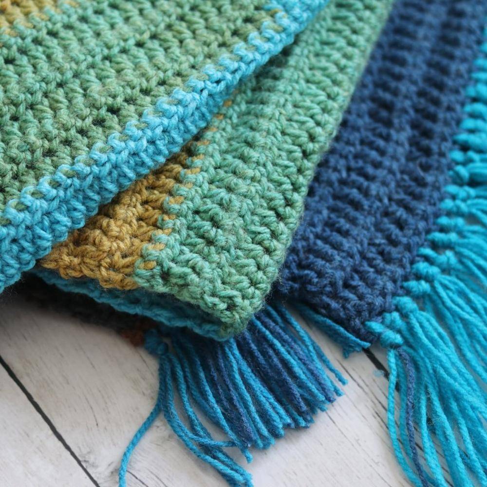 Textured Crochet Blanket in Ocean Hues