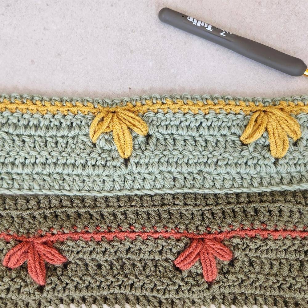 Textured Crochet Blanket with Leaf Motifs