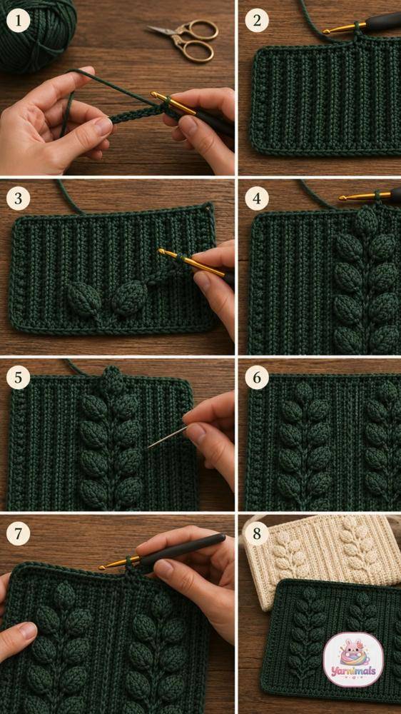 Textured Crochet Leaf Panel Pattern
