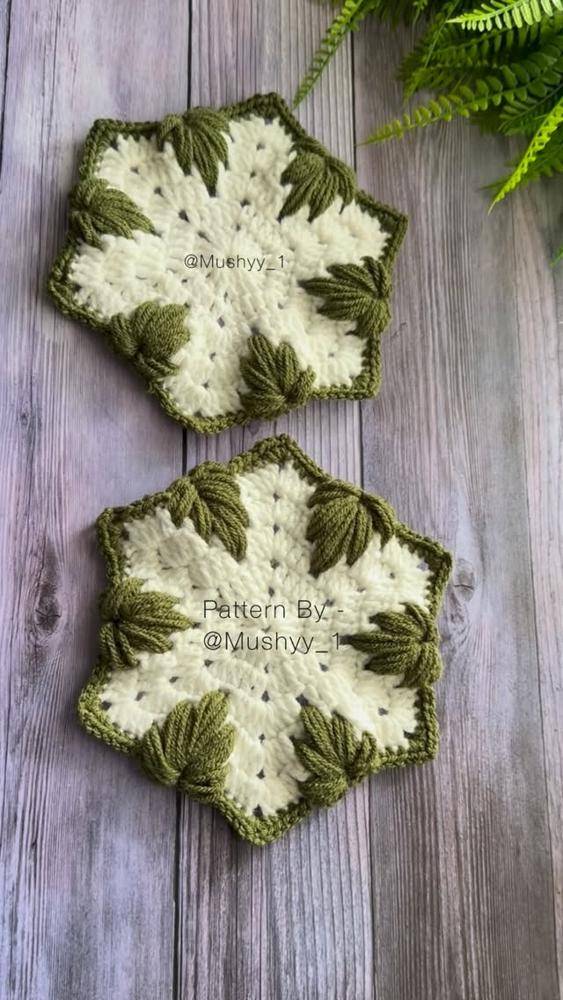Textured Crochet Maple Leaf Coasters