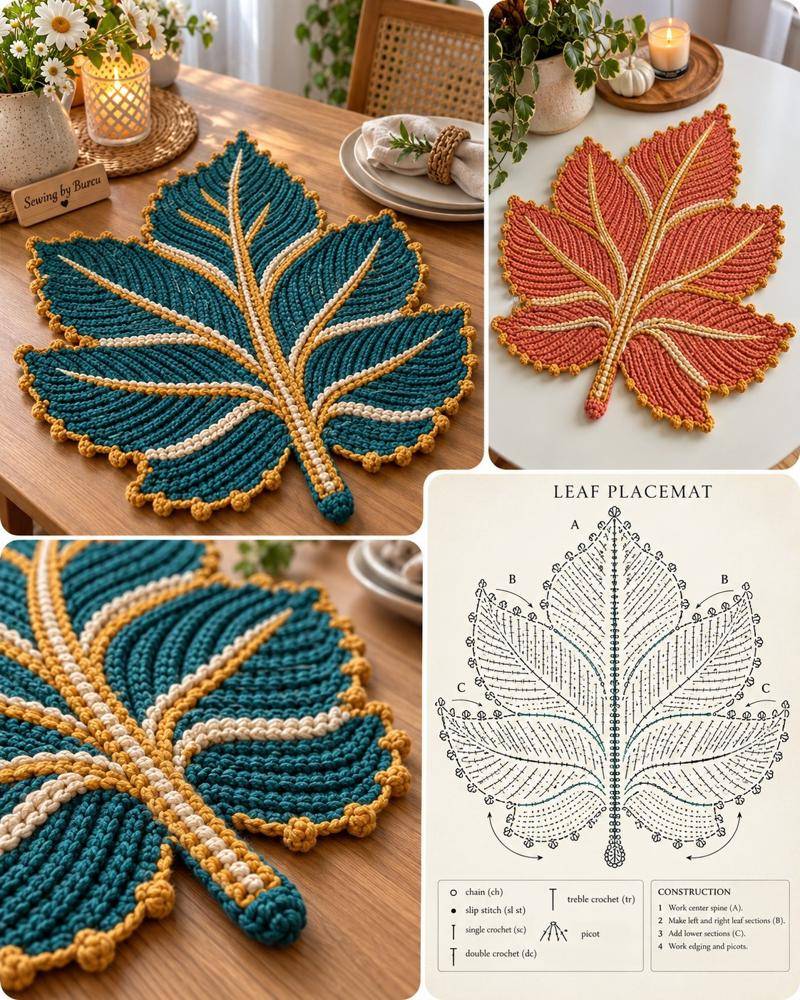 Textured Crochet Maple Leaf Placemat
