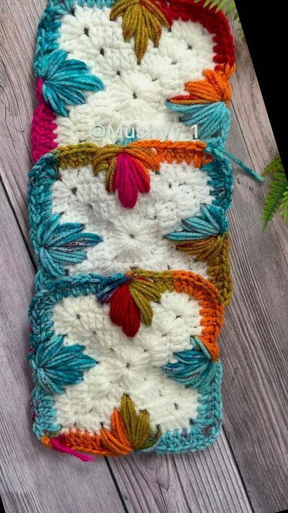 Textured Crochet Squares with Leaf Motifs