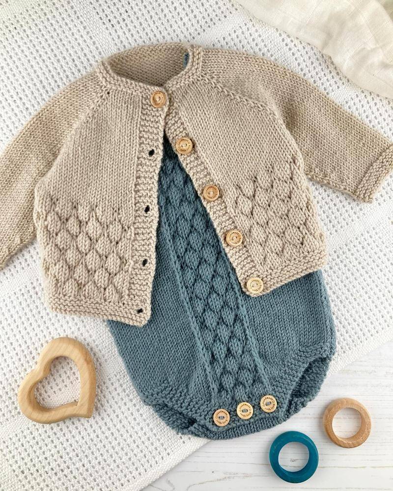 Textured Knit Baby Cardigan and Romper Set