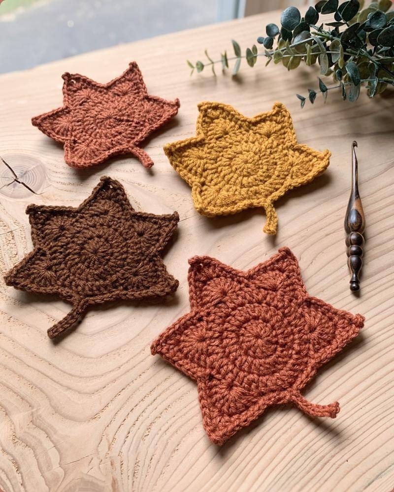 Textured Leaf Crochet Coasters