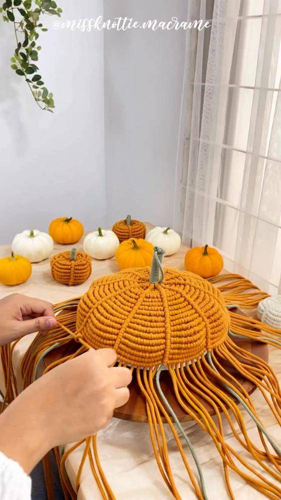 Textured Macrame Pumpkin Decor
