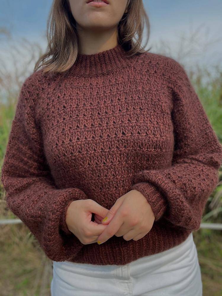Textured Mock Neck Crochet Sweater