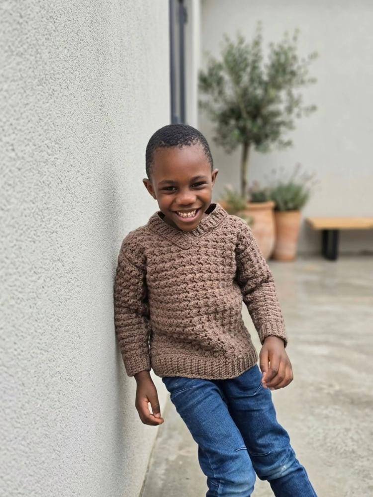 Textured V-Neck Crochet Sweater for Kids