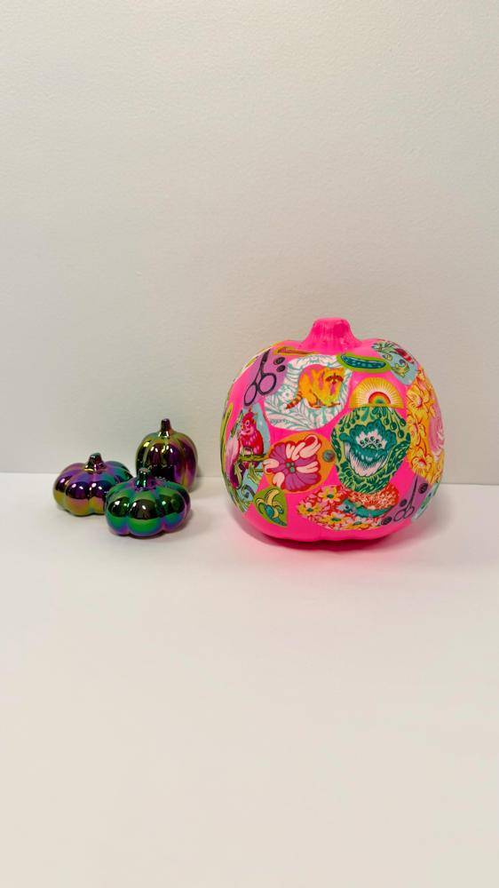 Tula Pink Fabric Decoupage Pumpkin Decor
