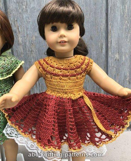 Two-Tone Crochet Doll Dress with Lace Trim