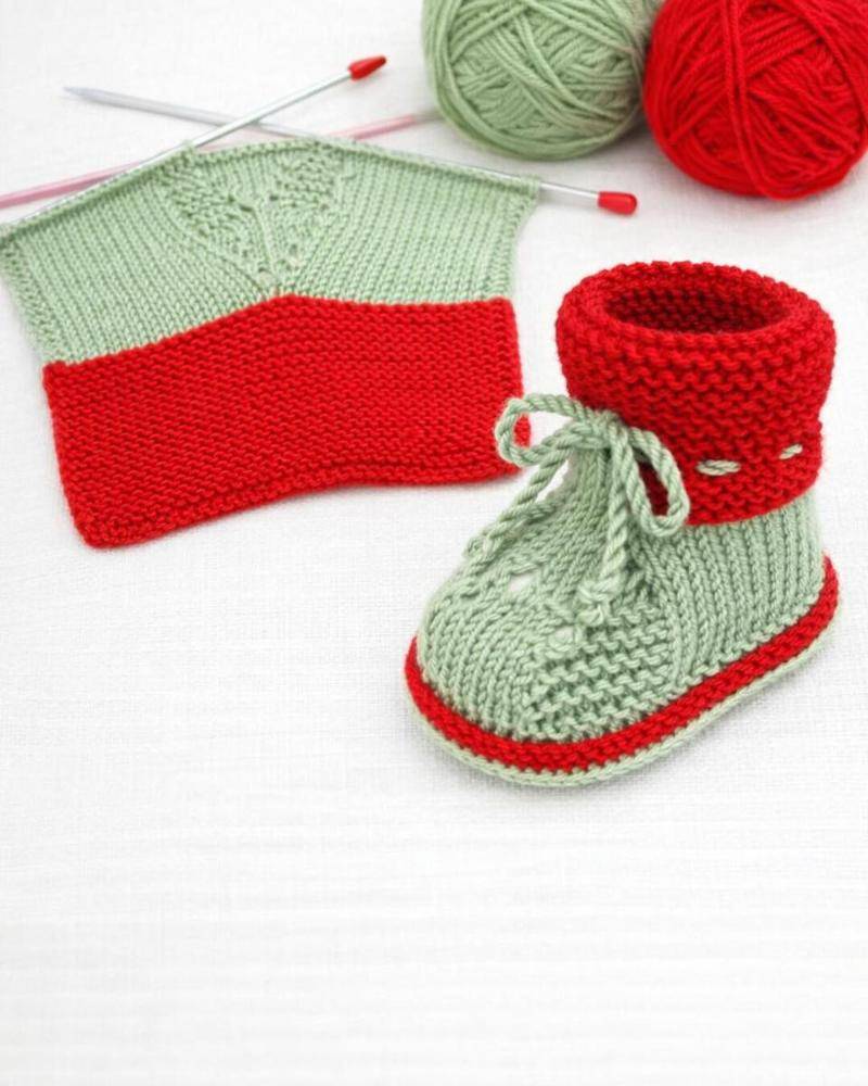 Two-Tone Knitted Baby Booties with Lace Detail