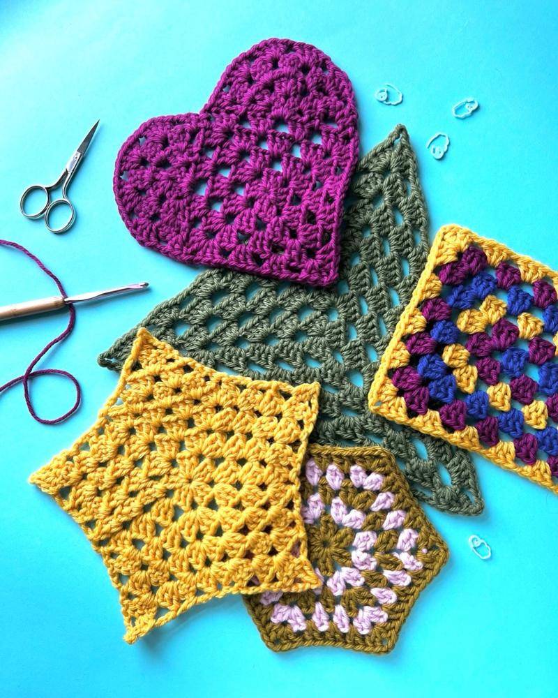 Variety of Crochet Granny Squares and Shapes