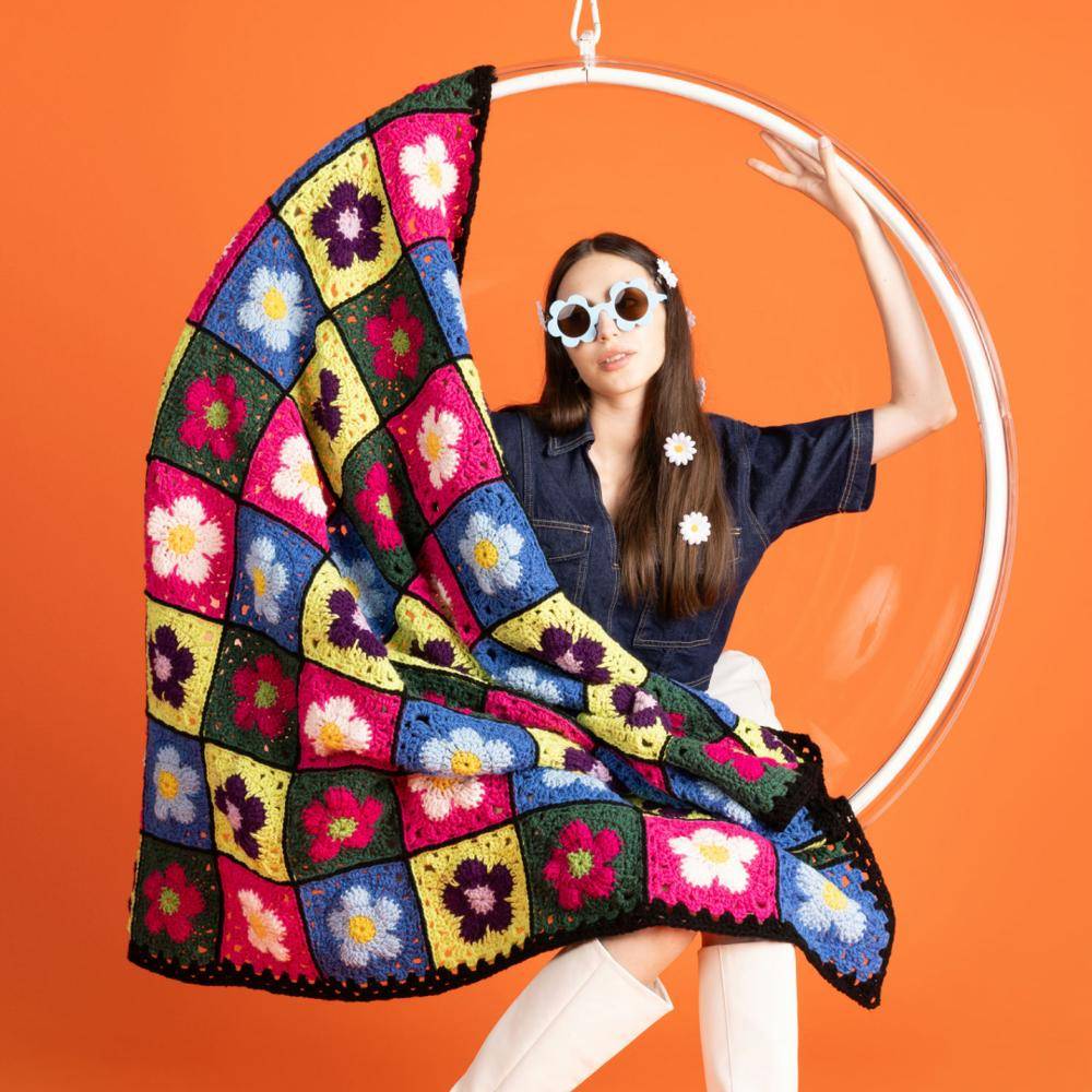 Vibrant Crochet Flower Granny Square Blanket