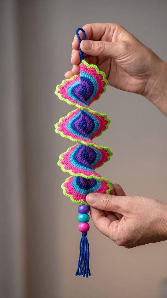 Vibrant Crochet Spiral Wind Spinner Decoration