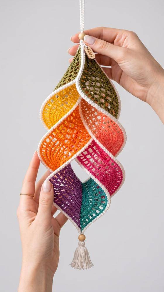 Vibrant Ombre Crochet Spiral Wind Spinner