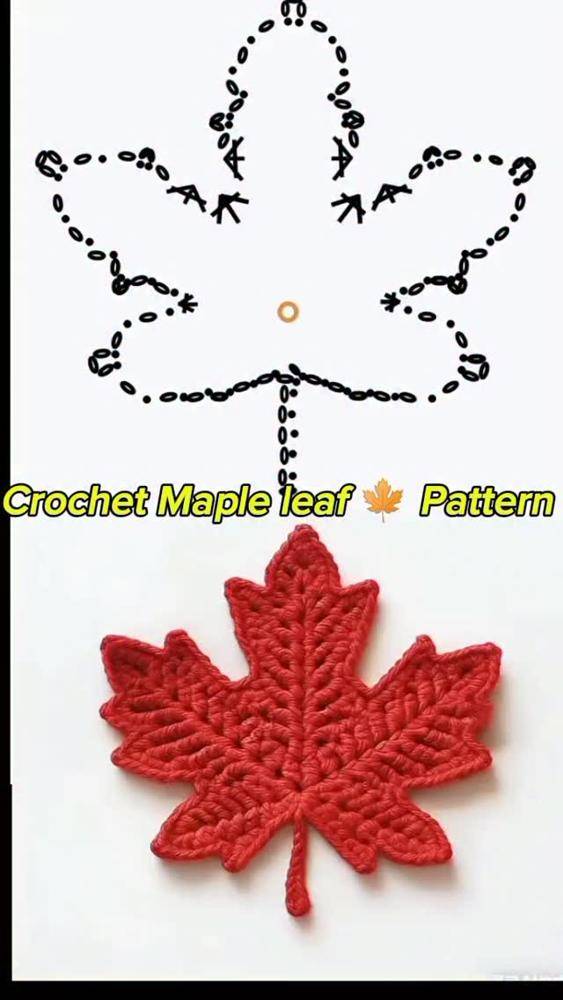Vibrant Red Crochet Maple Leaf Applique