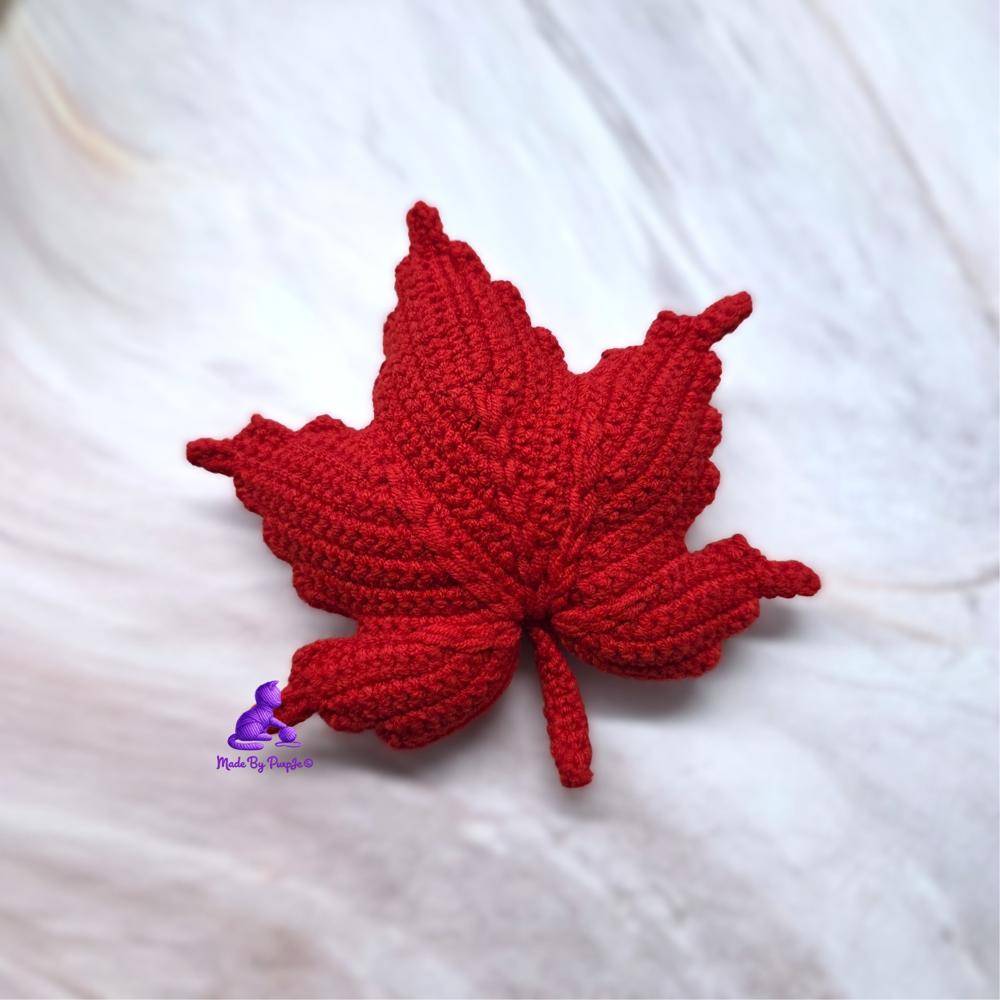 Vibrant Red Crochet Maple Leaf Decoration