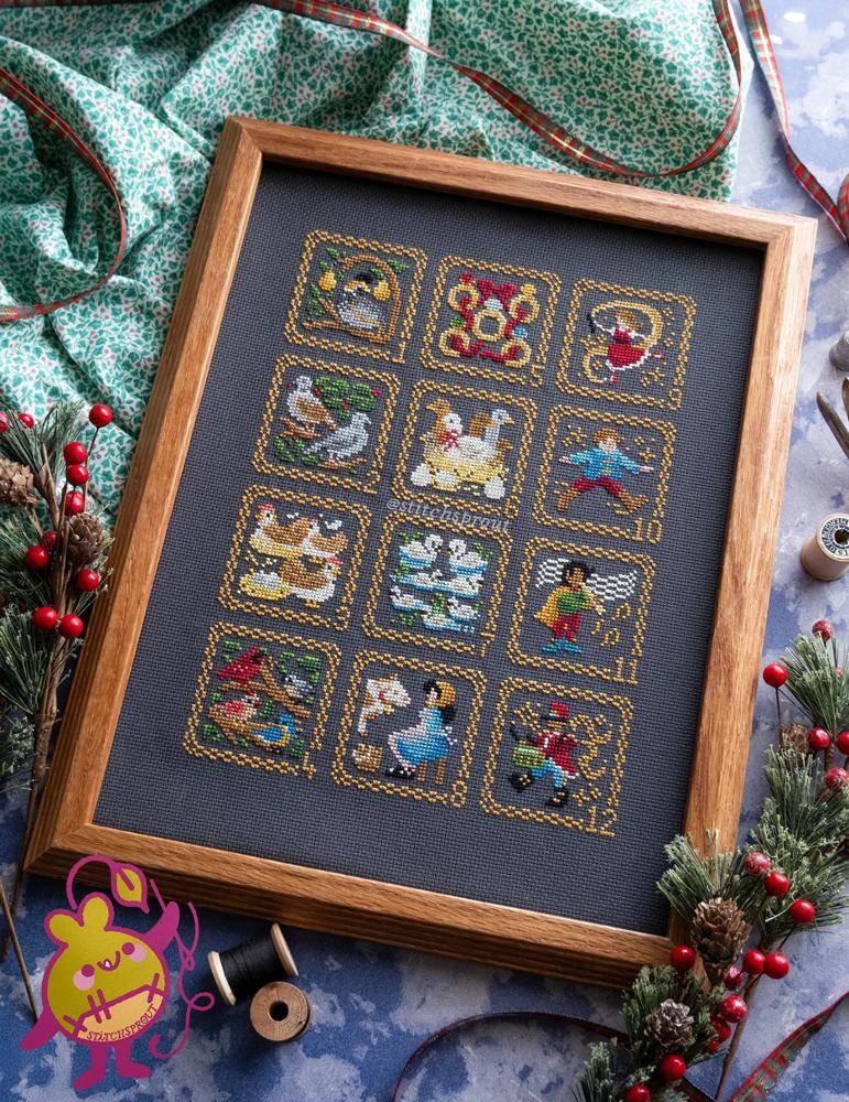 Vintage Twelve Days of Christmas Cross Stitch Sampler