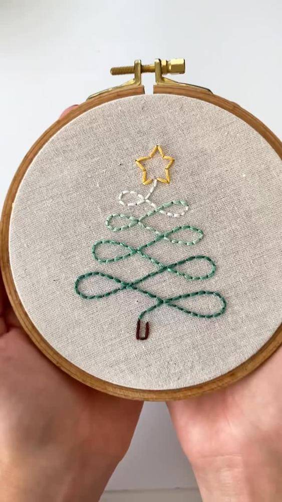 Whimsical Chain Stitch Christmas Tree Hoop Art