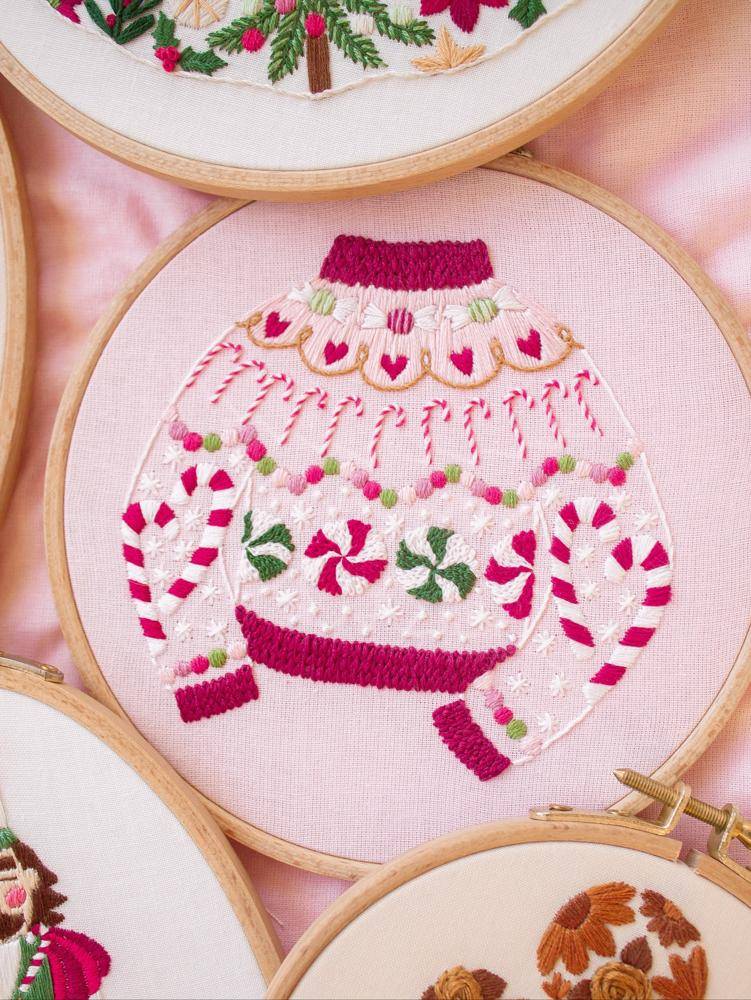 Whimsical Christmas Sweater Embroidery Hoop Art