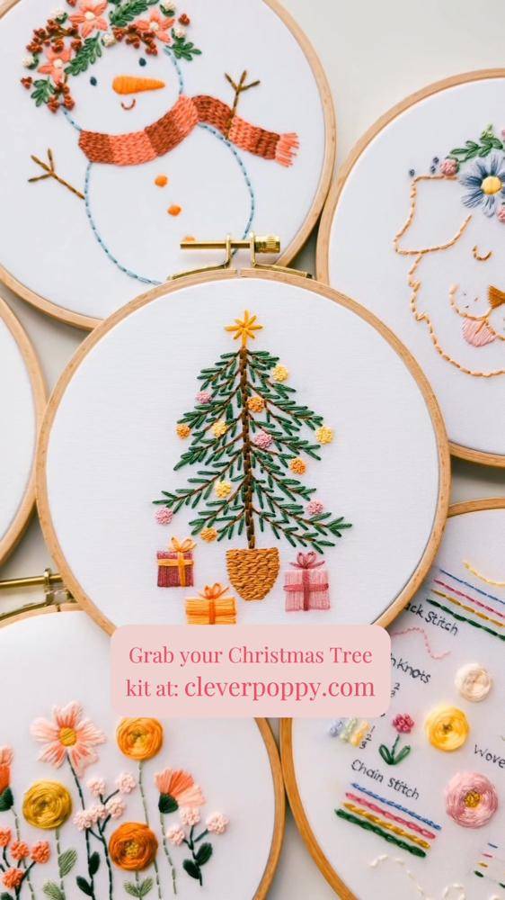 Whimsical Christmas Tree Embroidery Hoop Art