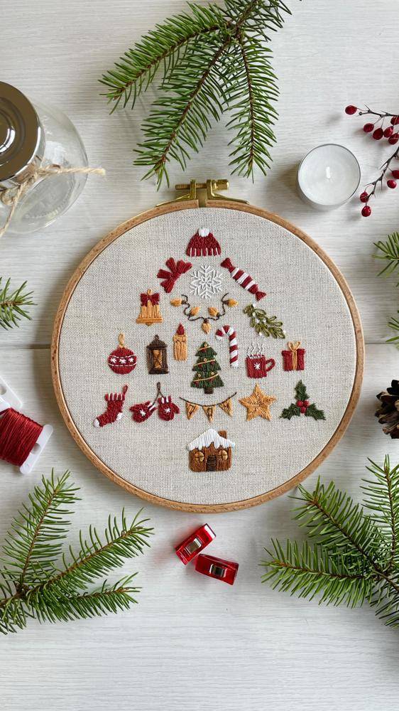 Whimsical Christmas Tree Embroidery Hoop Art
