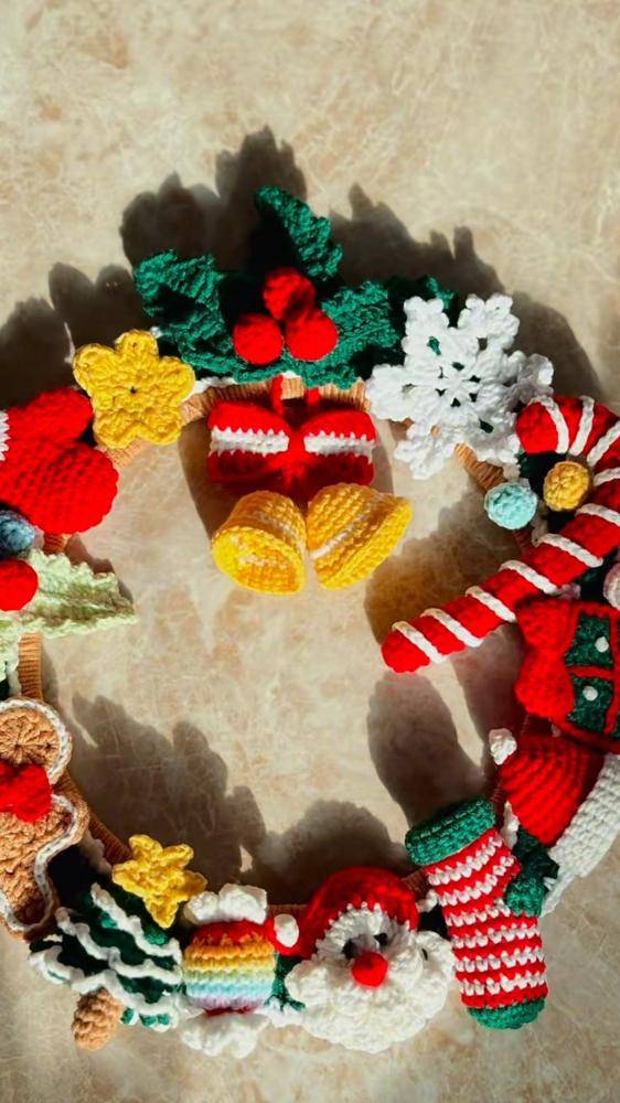 Whimsical Crochet Christmas Wreath Decoration
