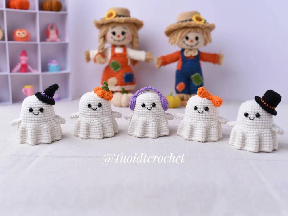 Whimsical Crocheted Ghost Friends