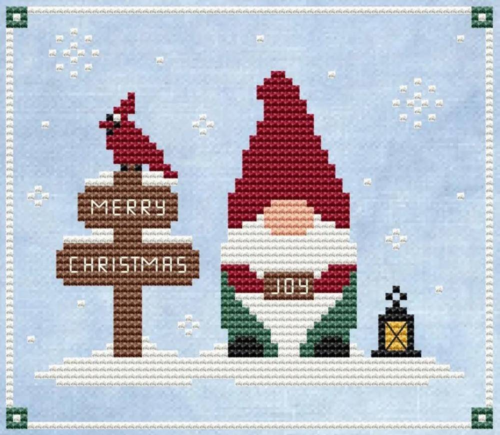 Whimsical Cross Stitch Christmas Gnome Trio