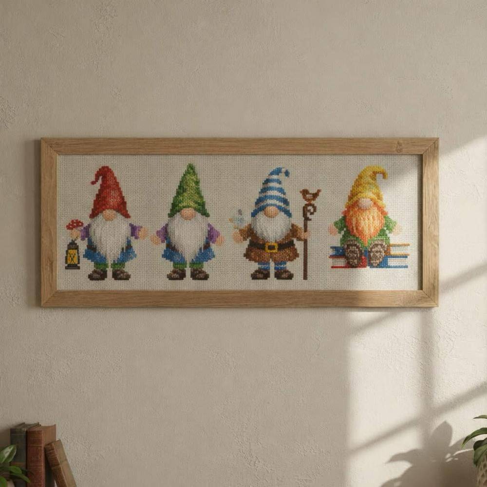 Whimsical Cross Stitch Gnome Garland