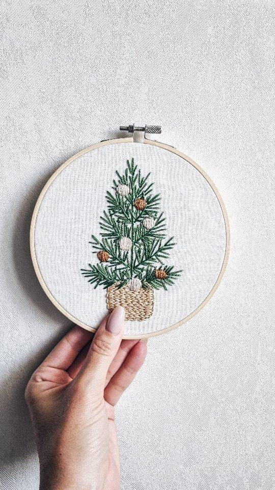 Whimsical Embroidered Christmas Tree Hoop Art