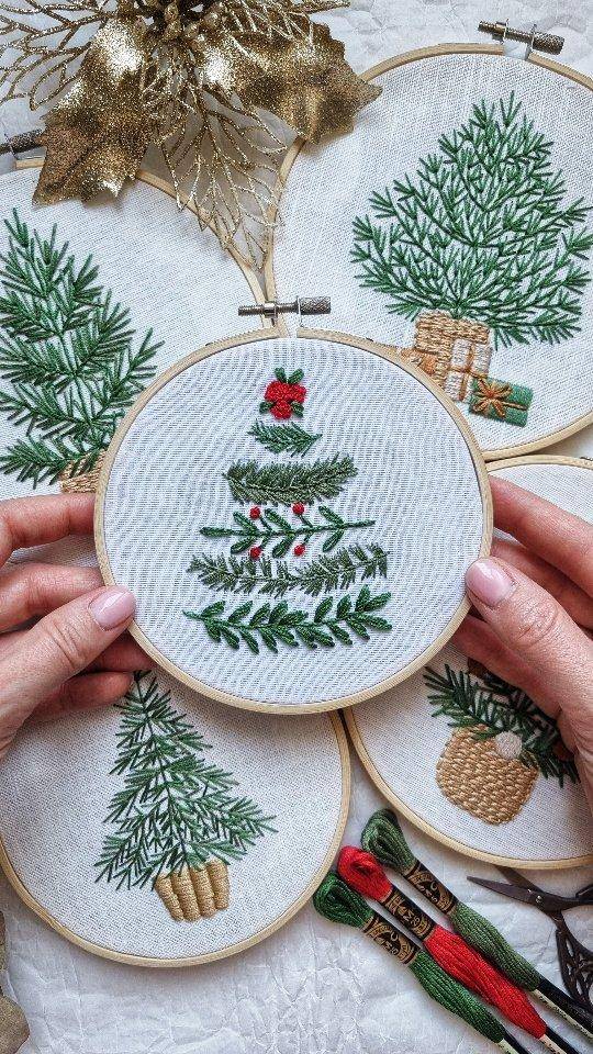 Whimsical Embroidered Christmas Tree Hoop Art